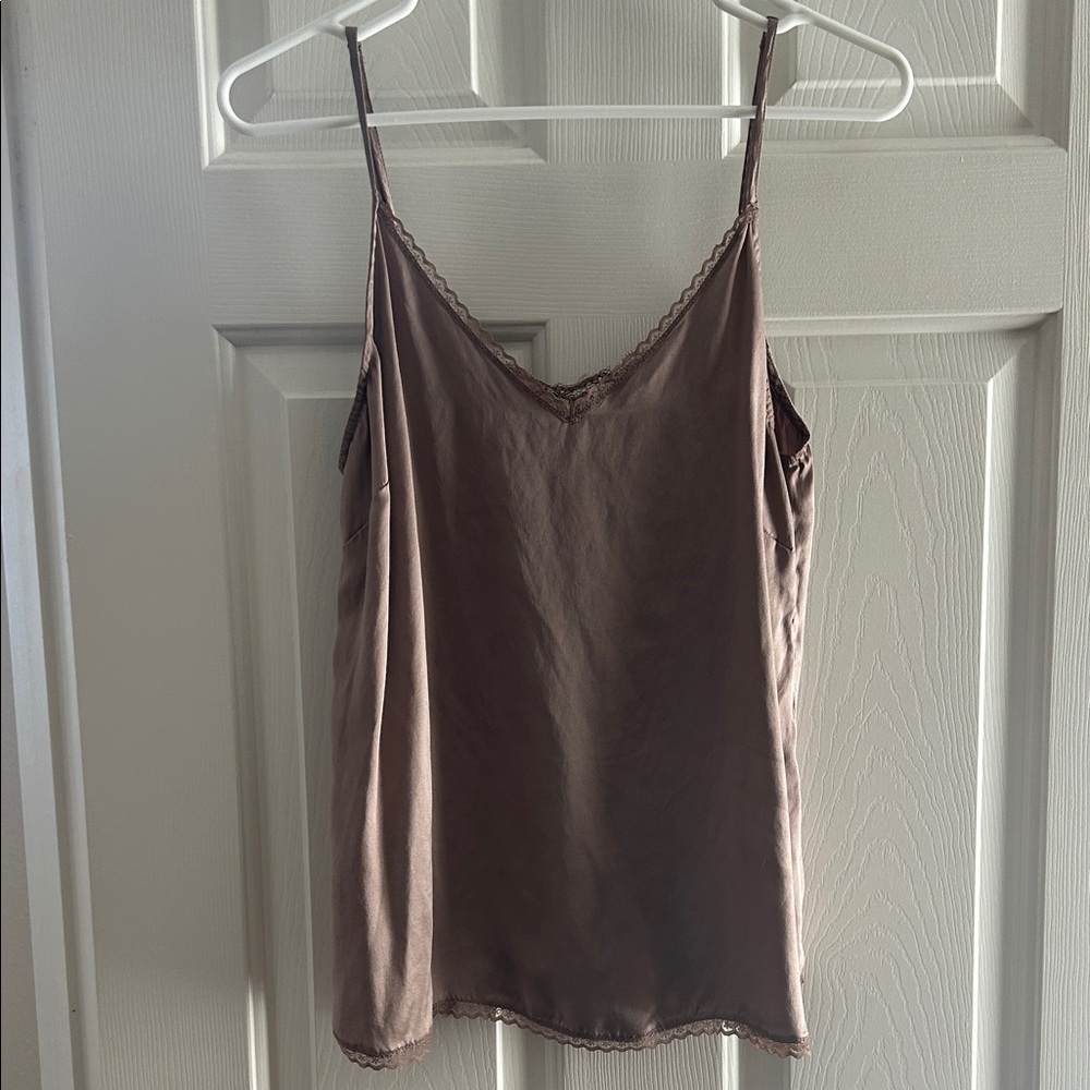 Anthropologie Taupe V-Neck Lace Camisole